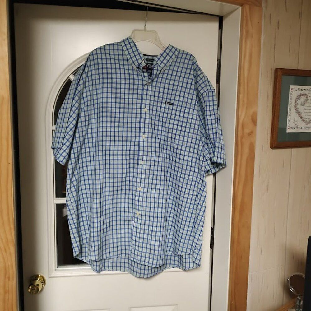 New Chaps Easy Care Blue Green Short Sleeve Button Down Shirt Size Men's 3XB